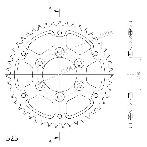 Supersprox Stealth-Kettenrad 525 - 46Z (silber) RST-1489:46-SLV|ID 80,0 LK 104,0 6-Loch