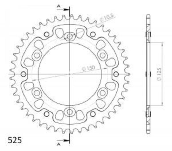 Supersprox Stealth-Kettenrad 525 - 44Z (orange) RST-899:44-ORG|ID 125,0 LK 150,0 6-Loch