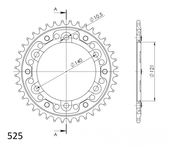 Supersprox Stealth-Kettenrad 525 - 44Z (gold) RST-6611:44-GLD|ID 121,0 LK 140,0 6-Loch