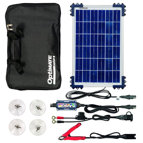 Optimate Batterieladegerät Solar Duo + 10W SolarTK SolarImpuls-Ladegerät 12V, 0.83A STD/AGM/Gel Travel Kit