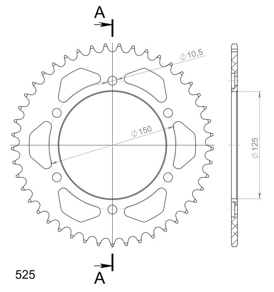 Supersprox Alu-Kettenrad 525 - 45Z (orange) RAL-899:45-ORG|ID 125,0 LK 150,0 6-Loch