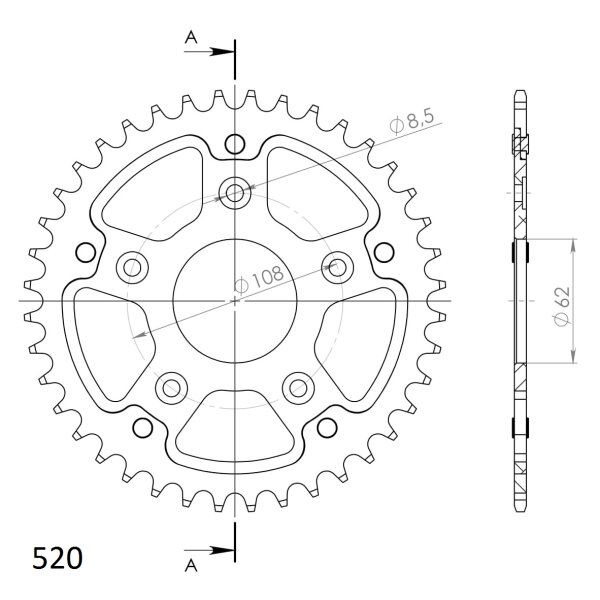 Supersprox Stealth-Kettenrad 520 - 41Z (gold) RST-701:41-GLD|ID 62,0 LK 108,0 5-Loch