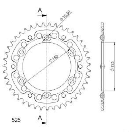 Supersprox Stealth-Kettenrad 525 - 43Z (silber) RST-899:43-SLV|ID 125,0 LK 150,0 6-Loch