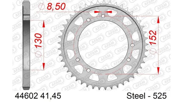 DC AFAM Stahl-Kettenrad 525 - 45Z (Silber) 44602-45| ID 130 LK 152 6-Loch