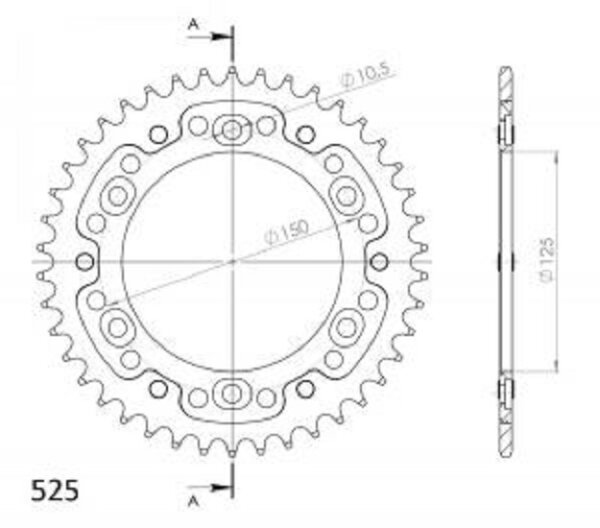 Supersprox Stealth-Kettenrad 525 - 42Z (silber) RST-899:42-SLV|ID 125,0 LK 150,0 6-Loch