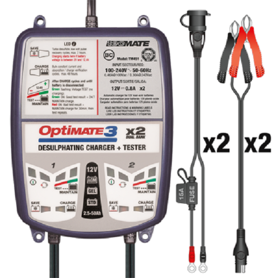 Optimate Batterieladegerät 3 Dual Bank 2x 7-stufig, 12V, 0.8A STD/AGM/Gel