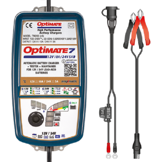 Optimate Batterieladegerät 7 12V-24V 8-stufig, 12V 10A/24V 5A STD/AGM/Gel