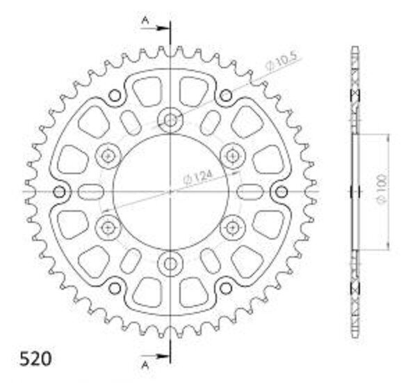 Supersprox Stealth-Kettenrad 520 - 48Z (rot) RST-735:48-RED|ID 100,0 LK 124,0 6-Loch