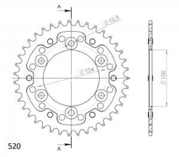 Supersprox Stealth-Kettenrad 520 - 39Z (rot) RST-735:39-RED|ID 100,0 LK 124,0 6-Loch