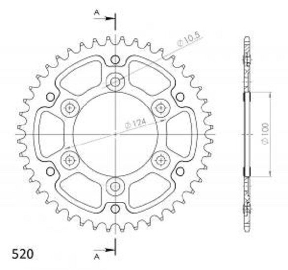 Supersprox Stealth-Kettenrad 520 - 44Z (silber) RST-735:44-SLV|ID 100,0 LK 124,0 6-Loch