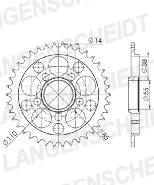 Esjot Stahl-Kettenrad 525 - 40Z (silber) 50-29020-40|ID 60,0 LK 110,0 5-Loch