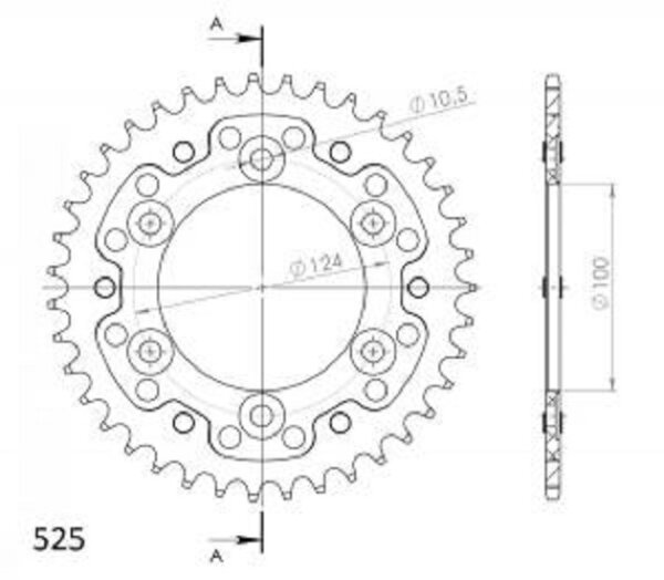 Supersprox Stealth-Kettenrad 525 - 39Z (rot) RST-745:39-RED|ID 100,0 LK 124,0 6-Loch