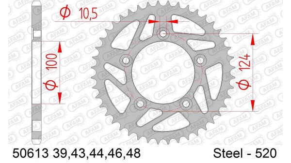 DC AFAM Stahl-Kettenrad 520 - 43Z (Schwarz) 50613-43| ID 100 LK 124 5-Loch