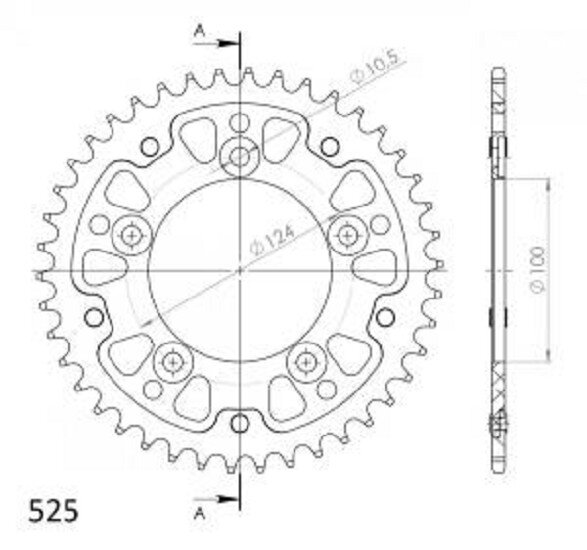 Supersprox Stealth-Kettenrad 525 - 42Z (silber) RST-744:42-SLV|ID 100,0 LK 124,0 5-Loch