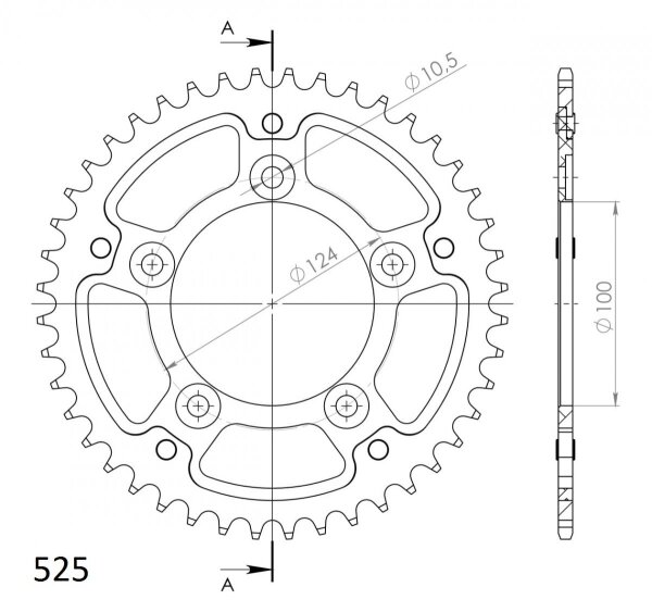 Supersprox Stealth-Kettenrad 525 - 48Z (gold) RST-744:48-GLD|ID 100,0 LK 124,0 5-Loch