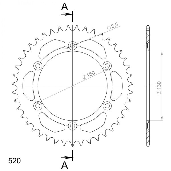 Supersprox Alu-Kettenrad 520 - 38Z (rot) RAL-245:38-RED|ID 130,0 LK 150,0 6-Loch