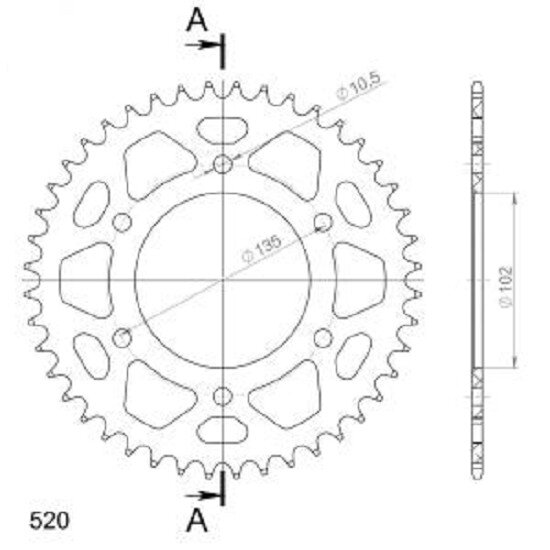 Supersprox Alu-Kettenrad 520 - 44Z (rot) RAL-401:44-RED|ID 102,0 LK 135,0 6-Loch