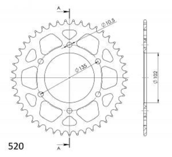 Supersprox Alu-Kettenrad 520 - 45Z (rot) RAL-401:45-RED|ID 102,0 LK 135,0 6-Loch