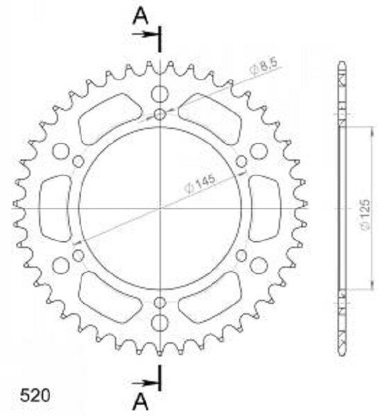 Supersprox Alu-Kettenrad 520 - 43Z (rot) RAL-405:43-RED|ID 125,0 LK 145,0 6-Loch