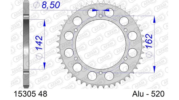 DC AFAM Alu-Kettenrad 520 - 48Z (Silber) 15305-48 | ID 142 LK 162 6-Loch