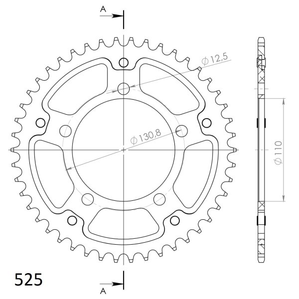 Supersprox Stealth-Kettenrad 525 - 46Z (rot) RST-7:46-RED|ID 110,0 LK 130,8 5-Loch