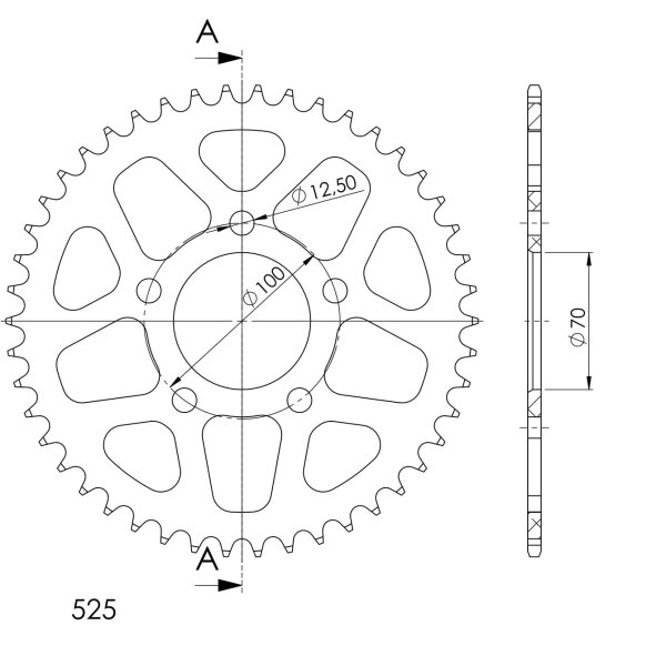 Supersprox Alu-Kettenrad 525 - 46Z (rot) RAL-727:46-RED|ID 70,0 LK 100,0 5-Loch