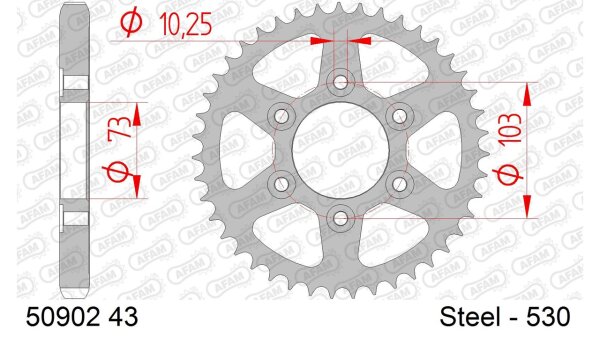 DC AFAM Stahl-Kettenrad 530 - 43Z (Schwarz) 50902-43| ID 73 LK 103 6-Loch