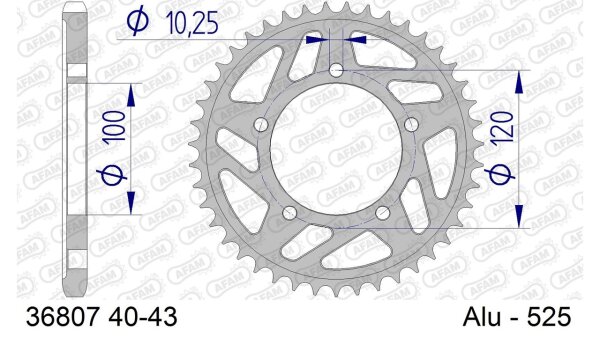 DC AFAM Alu-Kettenrad 525 - 41Z (Gun Metal) 36807-41| ID 100 LK 120 5-Loch