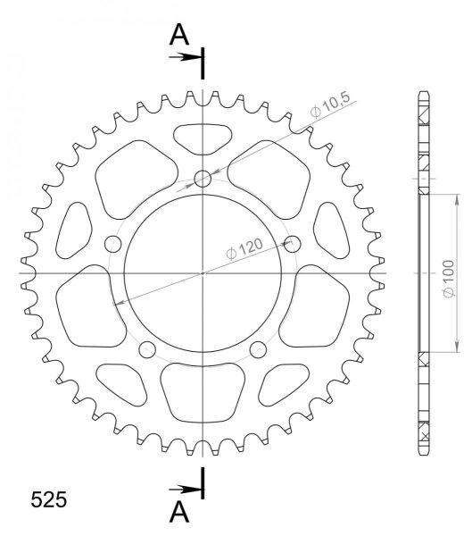 Supersprox Alu-Kettenrad 525 - 45Z (rot) RAL-702:45-RED|ID 100,0 LK 120,0 5-Loch