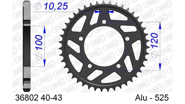 DC AFAM Alu-Kettenrad 525 - 42Z (Gun Metal) 36802-42 | ID 100 LK 120 5-Loch