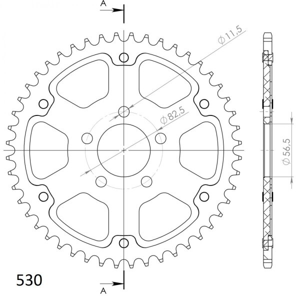 Supersprox Stealth-Kettenrad 530 - 42Z (silber) RST-7081:42-SLV|ID 56,5 LK 82,5 5-Loch