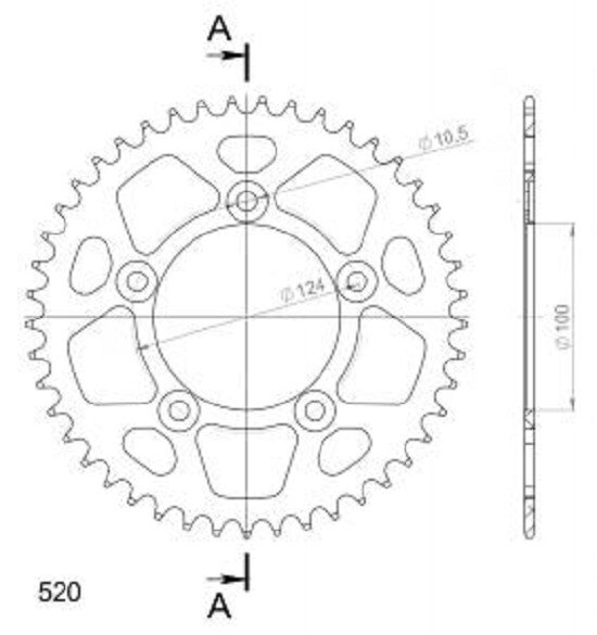 Supersprox Alu-Kettenrad 520 - 45Z (rot) RAL-743:45-RED|ID 100,0 LK 124,0 5-Loch