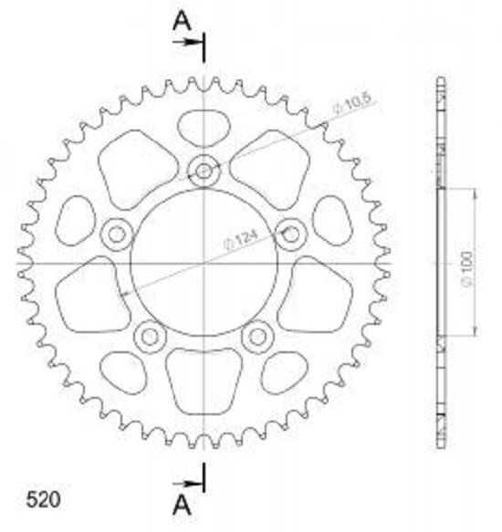 Supersprox Alu-Kettenrad 520 - 48Z (rot) RAL-743:48-RED|ID 100,0 LK 124,0 5-Loch