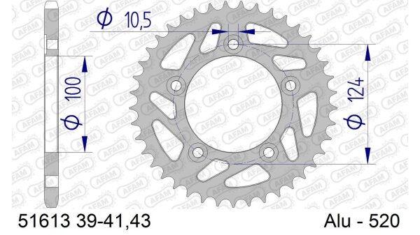 DC AFAM Alu-Kettenrad 520 - 43Z (Gun Metal) 51613-43 | ID 100 LK 124 5-Loch