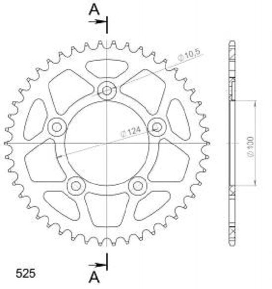 Supersprox Alu-Kettenrad 525 - 46Z (gold) RAL-744:46-GLD|ID 100,0 LK 124,0 5-Loch