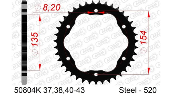 DC AFAM Stahl-Kettenrad 520 - 38Z PCD (Schwarz) 50804K-38| ID 135 LK 154 6-Loch