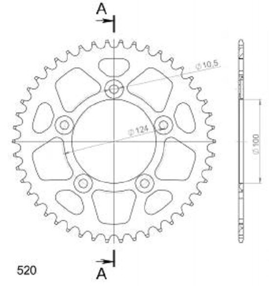 Supersprox Alu-Kettenrad 520 - 46Z (rot) RAL-743:46-RED|ID 100,0 LK 124,0 5-Loch