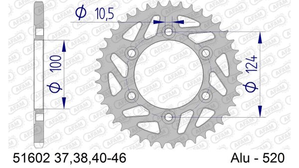 DC AFAM Alu-Kettenrad 520 - 45Z (Gun Metal) 51602-45 | ID 100 LK 124 6-Loch