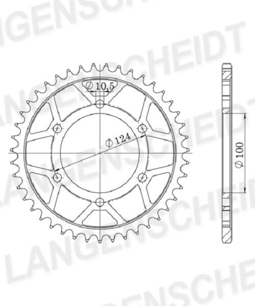 Esjot Alu-Kettenrad 525 - 43Z (silber) 51-29021-43|ID 100,0 LK 124,0 6-Loch