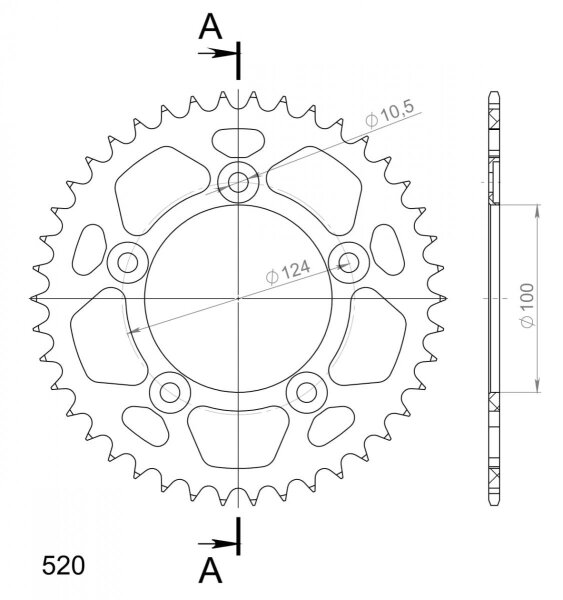 Supersprox Alu-Kettenrad 520 - 41Z (gold) RAL-743:41-GLD|ID 100,0 LK 124,0 5-Loch