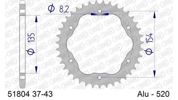 DC AFAM Alu-Kettenrad 520 - 38Z PCD (Gun Metal) 51804-38 | ID 135 LK 154 6-Loch