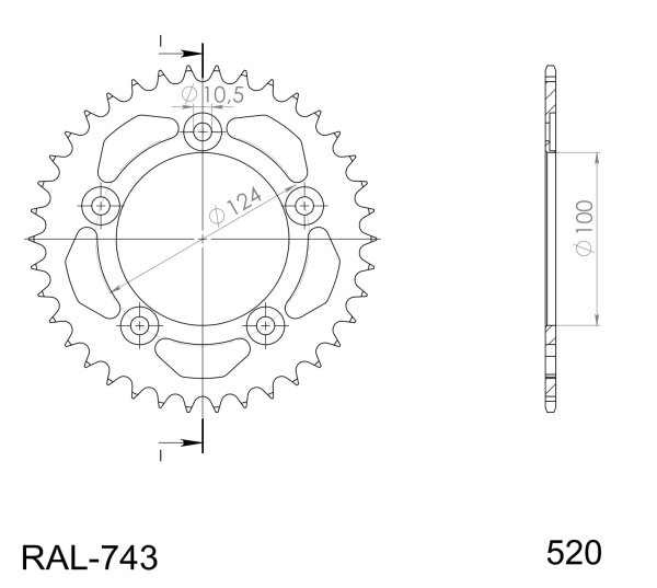 Supersprox Alu-Kettenrad 520 - 43Z (rot) RAL-743:43-RED|ID 100,0 LK 124,0 5-Loch