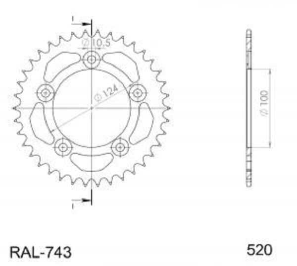 Supersprox Alu-Kettenrad 520 - 43Z (silber) RAL-743:43-SLV|ID 100,0 LK 124,0 5-Loch