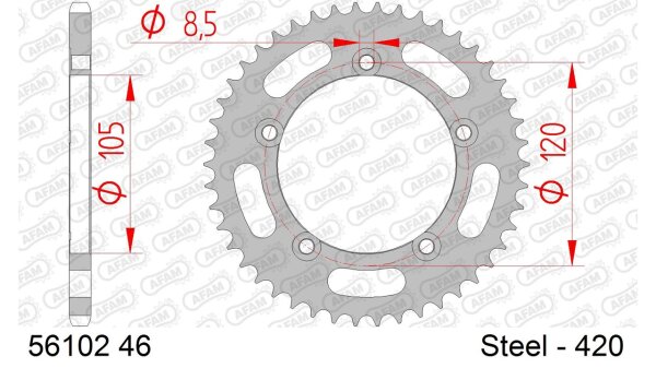 DC AFAM Stahl-Kettenrad 420 - 46Z (Silber) 56102-46| ID 105 LK 120 5-Loch