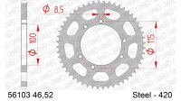 DC AFAM Stahl-Kettenrad 420 - 46Z (Silber) 56103-46| ID...