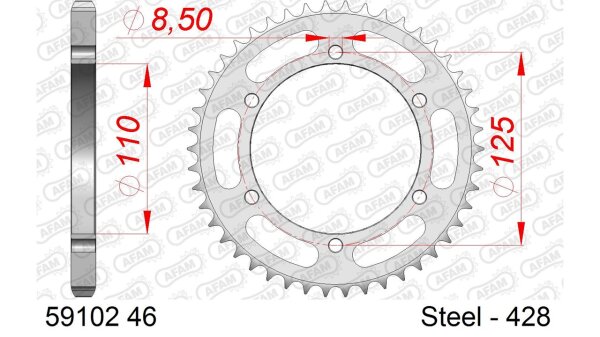 DC AFAM Stahl-Kettenrad 428 - 46Z (Silber) 59102-46| ID 100 LK 125 6-Loch