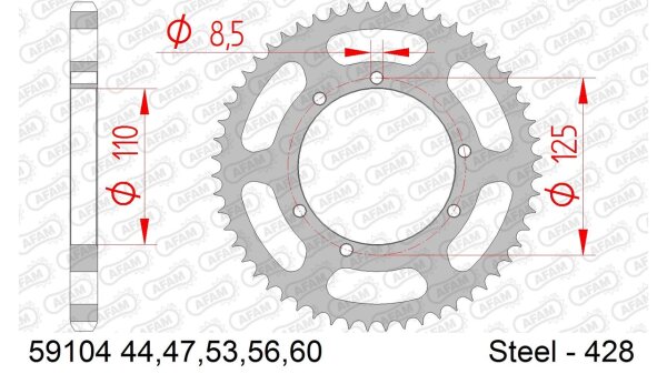 DC AFAM Stahl-Kettenrad 428 - 47Z (Silber) 59104-47| ID 110 LK 125 6-Loch