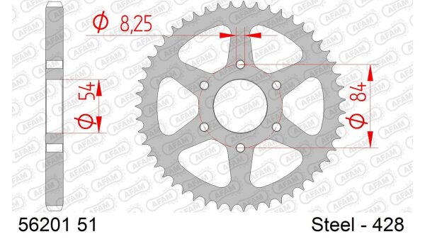 DC AFAM Stahl-Kettenrad 428 - 51Z (Silber) 56201-51| ID 54 LK 84 6-Loch
