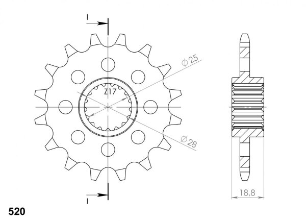 Supersprox Ritzel 520 - 17Z CST-705:17|feinverzahnt 25,0/28,0