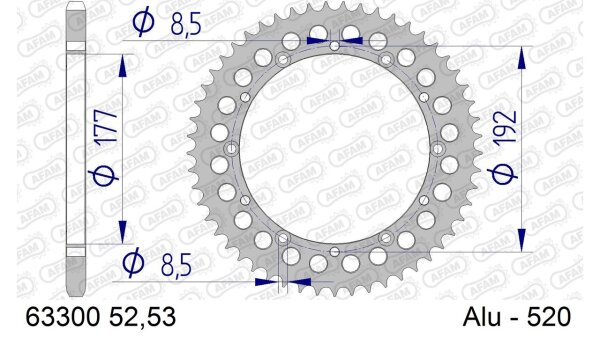 DC AFAM Alu-Kettenrad 520 - 53Z (Silber) 63300-53 | ID 177 LK 192 6-Loch